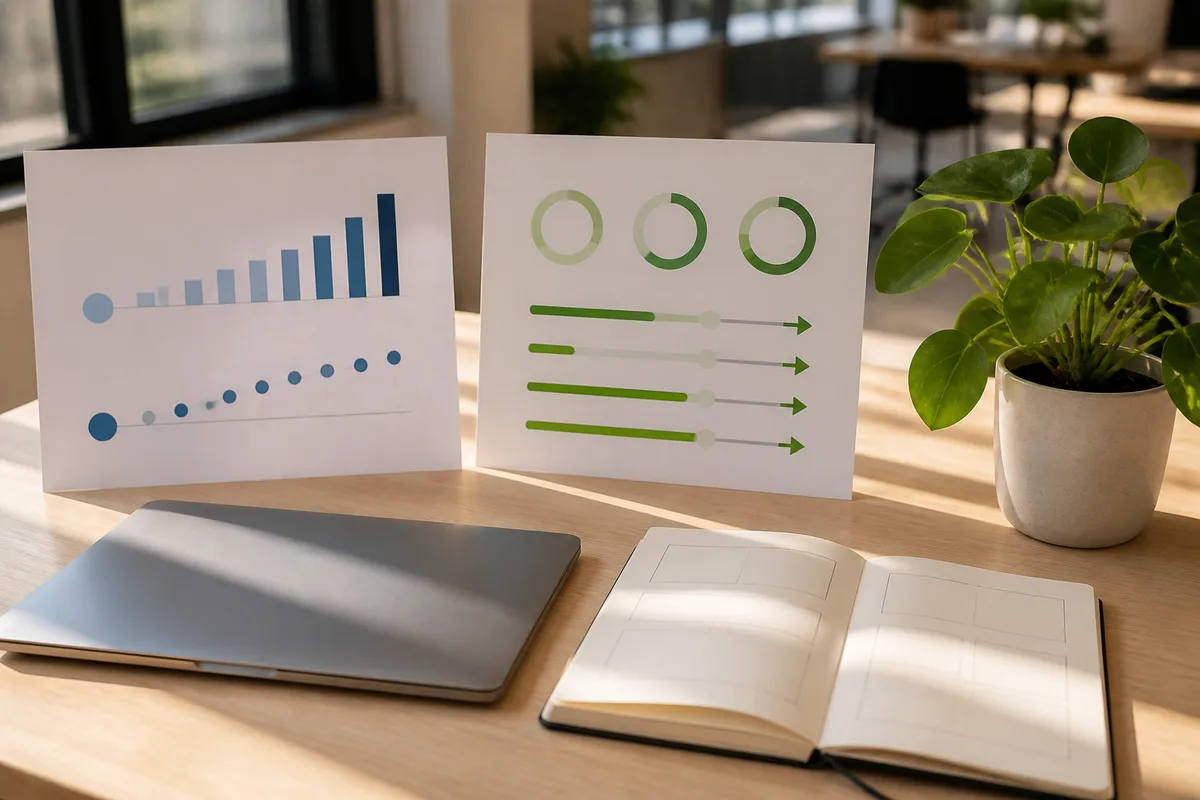 Graphiques de progression comparant des indicateurs de volume et des indicateurs d’action